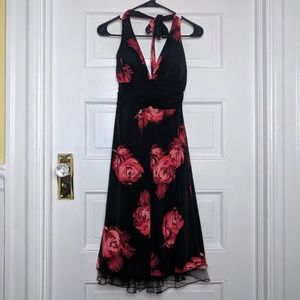 Speechless Black Floral Mesh Padded Halter Dress